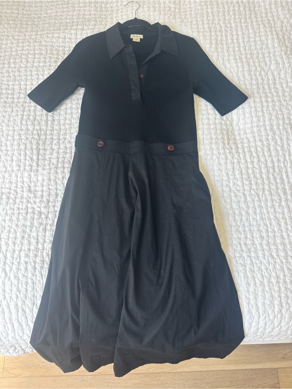 Shoshanna Black Collared Knit-Waist Dress